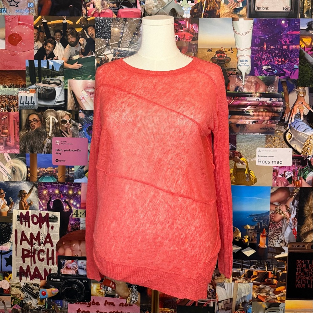 Max Studio orange mesh long sleeve top